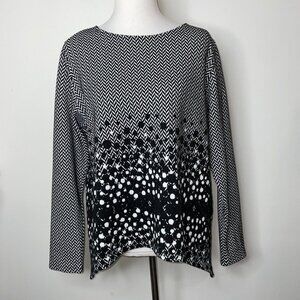 JOSEPH RIBKOFF Herringbone Dot Cute Long Sleeve Top Size 4